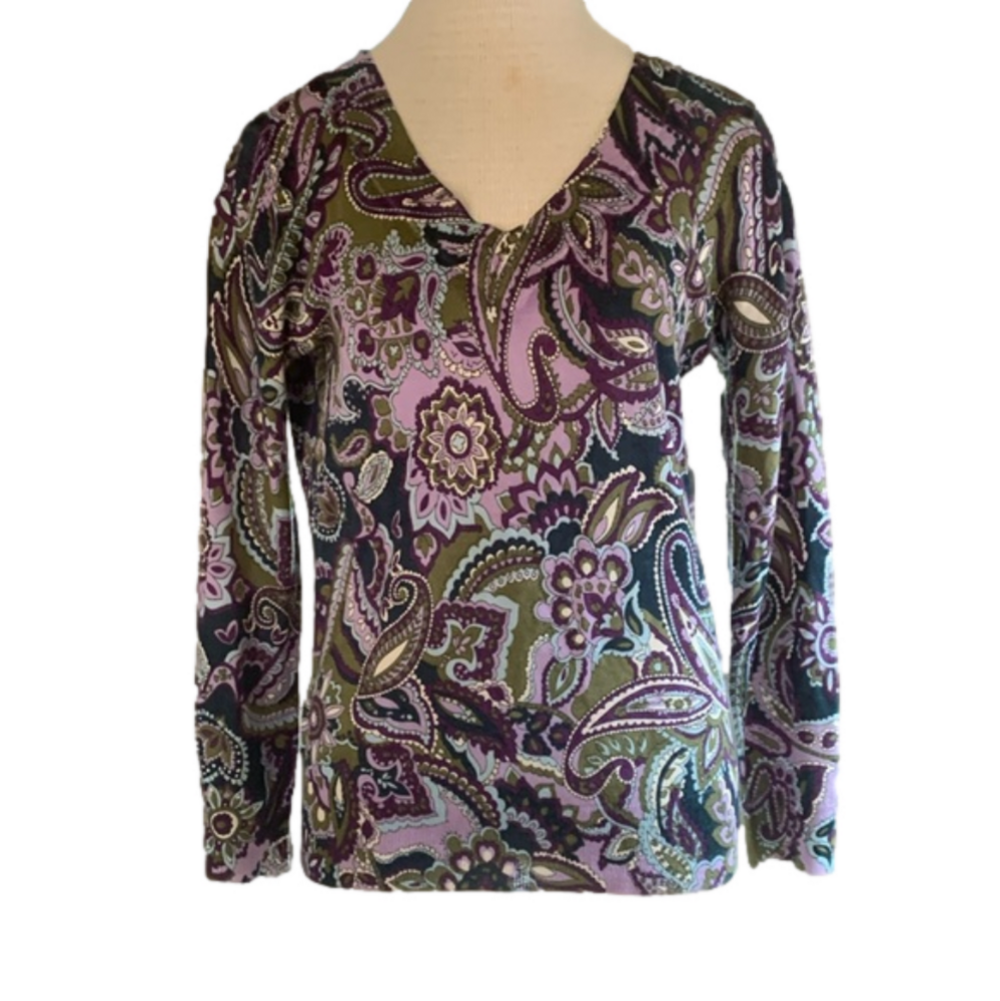Talbots LP pure merino wool  paisley v neck sweater